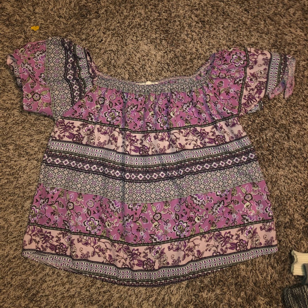 Off the shoulder colorful indie top